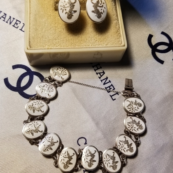 Vtg Enameled Siam Dancer Bracelet & Earrings - Picture 5 of 8